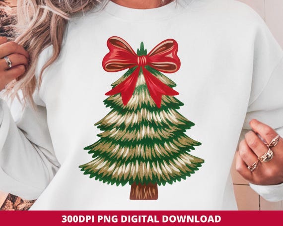 Coquette Christmas Tree PNG, Bow Sublimation Design (Digital Download)
