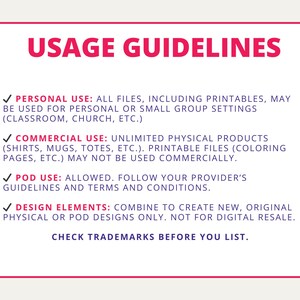 a list of terms and conditions for personal and commercial use of digital files, including guidelines for using individual elements, avoiding the sale or sharing of digital files, and checking and confirming trademarks.