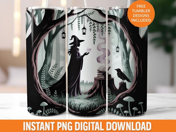 Gothic Forest Witch Tumbler Wrap, Halloween Seamless PNG (Digital Download)