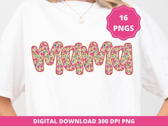 Floral Mama PNG Bundle, Retro Glitter Flower Design (Digital Download)