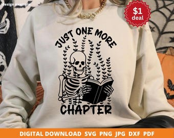Reading Skeleton SVG, Book Lover PNG, Cricut Silhouette Cut File