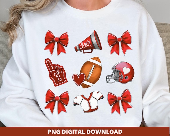Red Football Season Coquette PNG, Cheer Bow Sublimation Designs (Digital Download)