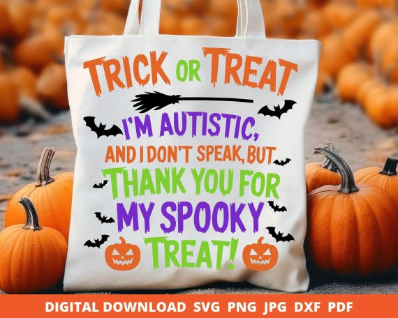 Autism Awareness Halloween Trick or Treat Sign, Non-Verbal Kids (Digital Download)