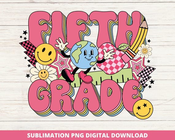 Fifth Grade Retro Design PNG, Back to School Teacher T-Shirt (Digital Download)
