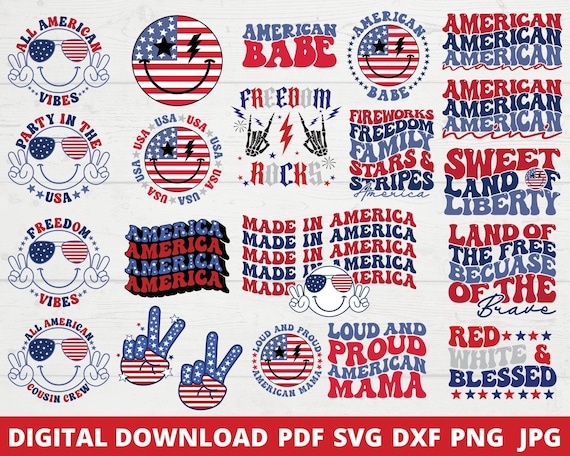 Retro 4th of July SVG Bundle, Patriotic USA Design (Digital Download)