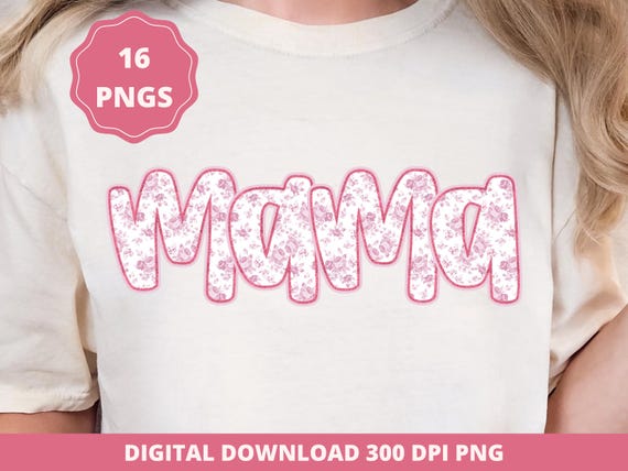 Pink Floral Mama PNG Bundle, Retro Toile Flower Sublimation Bundle, Preppy Chinoiserie DTF Design, Mothers Day Gift for Mom, Nana Gigi Png