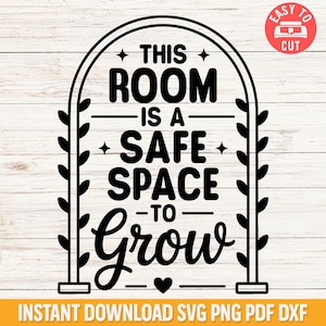Decoración de aula con espacio seguro (Svg), profesor con mentalidad de crecimiento (Svg), cita sobre aula inclusiva (Svg), archivo de corte de orientación escolar, diseño de Cricut (Svg)