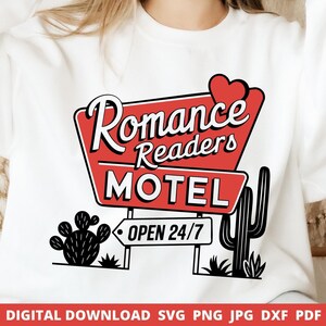 Romance Readers Motel SVG, Valentine Book Lover Design, Cricut Silhouette Cut File