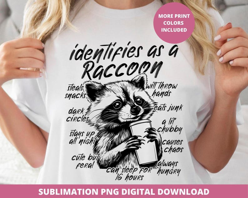 Immagine PNG di un procione divertente, design sarcastico e pungente, design DTF per sublimazione. immagine 3