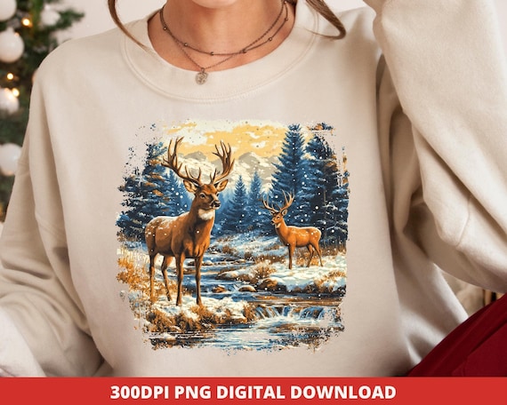 Retro Deer Wilderness Scene PNG, 90s Buck Sublimation (Digital Download)