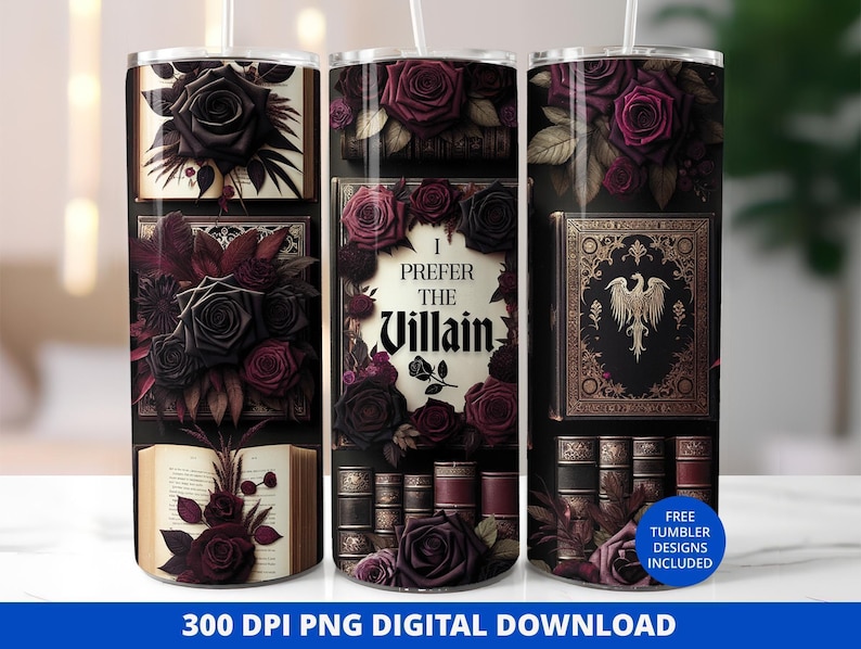 Ich bevorzuge den Bösewicht Tumbler 20 Unzen Wrap, Dark Romantasy Sublimation Design Bild 1