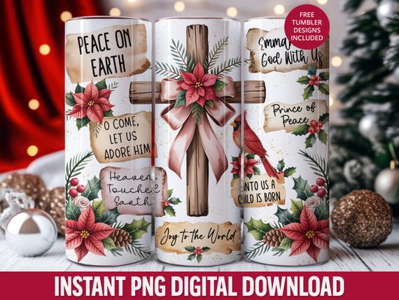 Christian Christmas tumbler wrap PNG, Boho Faith 20oz Tumbler, Christian Floral Sublimation Wrap, 20oz Skinny Seamless Jesus Tumbler Wrap