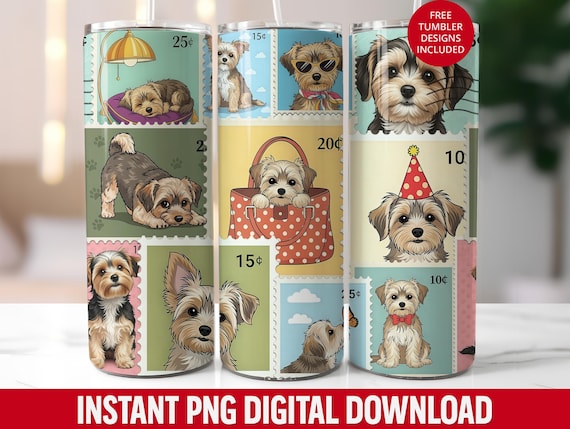 Morkie Tumbler Wrap PNG, Cute Dog 20oz Skinny Tumbler Design, Yorkie Maltese Mix PNG, Puppy Stamp Wrap, Dog Lover Gift Sublimation Download