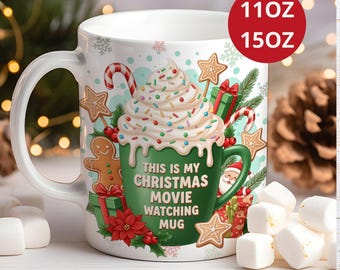 Christmas Movie Mug Wrap, 11oz & 15oz Coffee Mug Sublimation, Holiday Cup PNG, Digital Download