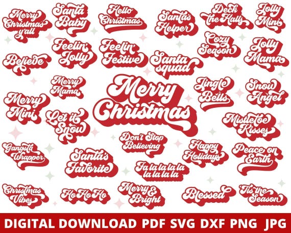 Retro Christmas SVG Bundle, Cricut Silhouette Design Files (Digital Download)