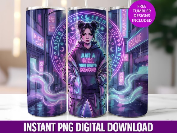 Anime Girl Tumbler Wrap: Neon K-Pop Hunter Design (Digital Download)