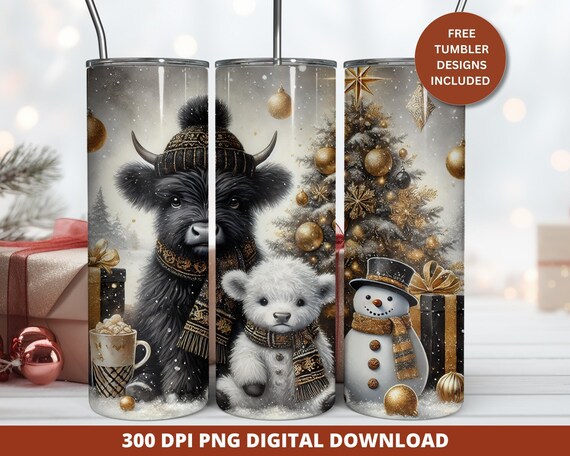 Christmas Highland Cow Tumbler Wrap, Christmas Tumbler Wrap Png, Seamless Sublimation Tumbler Design, 20oz Skinny Tumbler Wrap