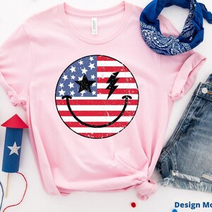 Retro 4th of July PNG, American Flag Smiling Face, Sublimation DTF Design image 6