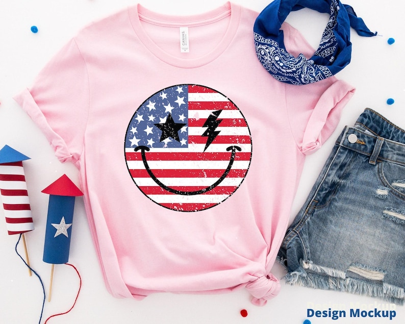 Retro 4th of July PNG, American Flag Smiling Face, Sublimation DTF Design image 6