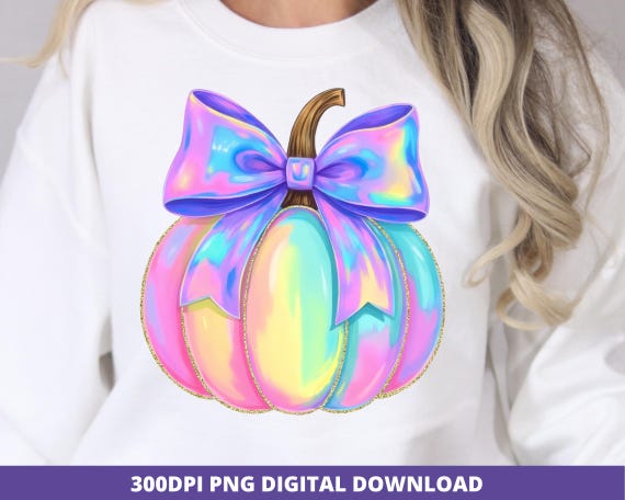 Iridescent Glitter Pumpkin PNG, Trendy Girly Halloween Sublimation, Cute Retro Spooky Season Digital Download, Neon Coquette Pumpkin Design