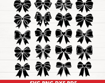 Coquette Bow SVG Bundle, Hand-Drawn Boho Ribbon Clipart, Cricut Cut Files