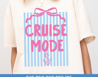 Preppy Cruise Mode PNG Bow Stripe Matching Cruise Shirt Coquette Vacation Design