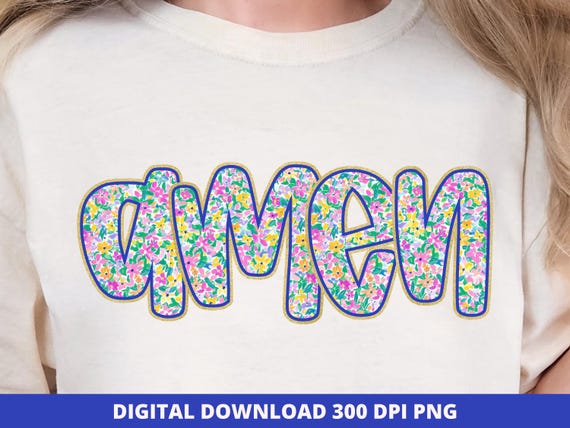 Floral Amen PNG Digital Design, Retro Christian Easter PNG, Floral Glitter Bible Verse, Jesus He Is Risen PNG, Spring Preppy Sublimation