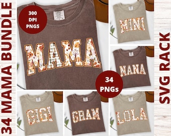 Fall Mama Floral PNG Bundle, Varsity Thanksgiving Sublimation Design (Digital Download)