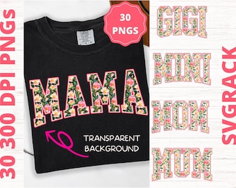 Floral Mama PNG Bundle, Retro Varsity Mom, Sublimation Design (Digital Download)