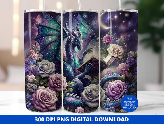 Romantasy Dragon 20oz Tumbler Wrap, Spicy Romance Reader 20 oz Skinny Tumbler Sublimation, Smutty BookTok Tumbler Wrap Png, Dragon Lover Png