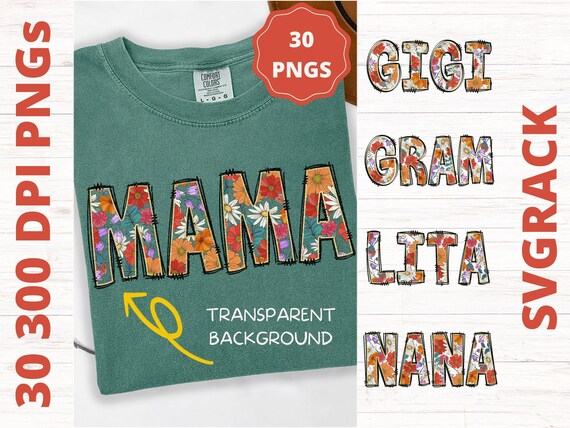 Floral Mama PNG Bundle, Retro Flower Design (Digital Download)