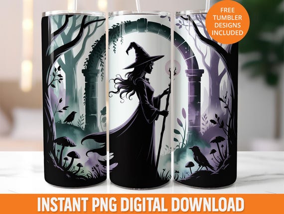Gothic Witch Tumbler Wrap, Seamless 20oz Halloween Skinny Tumbler PNG Wrap, Witch Tumbler Sublimation, Romantasy Reader Witch Tumbler Design