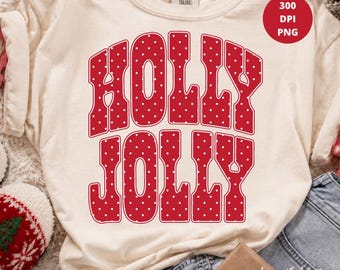 Holly Jolly Polka Dot PNG, Christmas Shirt Design, Holiday Sublimation, Festive Xmas PNG