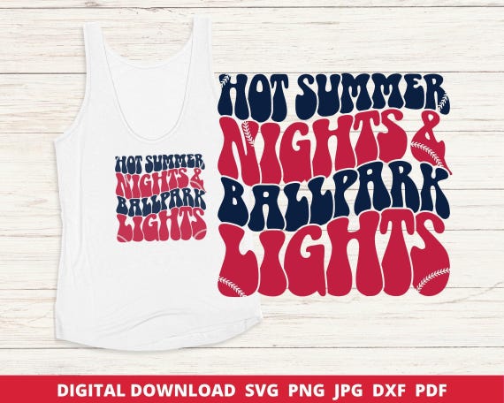Summer Nights Ballpark Lights Svg, Baseball Svg, Baseball Png, Baseball Sublimation, Baseball Cut File, Retro Baseball Png, PNG, PDF, DXF