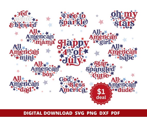 4th of July SVG Bundle, Patriotic USA Designs (Digital Download)