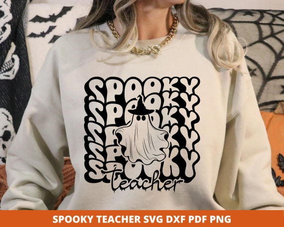 Spooky Teacher Ghost SVG, Halloween T-Shirt Design (Digital Download)