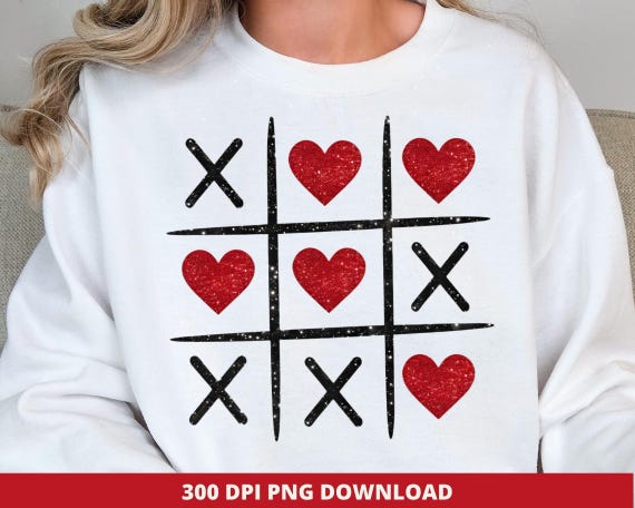 Valentine Noughts and Crosses PNG, Hearts XOXO, Sublimation Design (Digital Download)