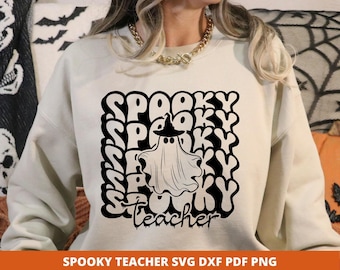 Spooky Teacher Ghost SVG, Halloween T-Shirt Design Cricut Silhouette Cut File