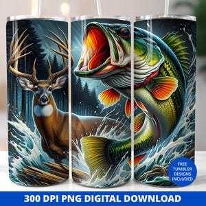 Fishing Tumbler Wrap PNG, Hunting Fishing Skinny Tumbler Design, 20oz Sublimation for Men, Fishing Life Png, Deer Hunting Tumbler Wrap Png