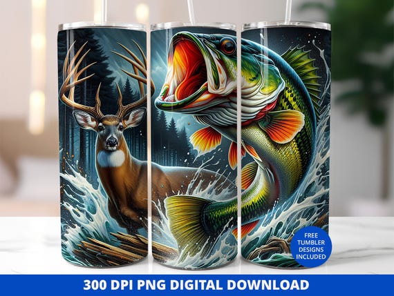 Fishing Tumbler Wrap PNG, Hunting Fishing Skinny Tumbler Design, 20oz Sublimation for Men, Fishing Life Png, Deer Hunting Tumbler Wrap Png