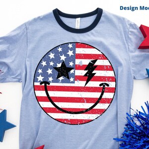 Retro 4th of July PNG, American Flag Smiling Face, Sublimation DTF Design image 2