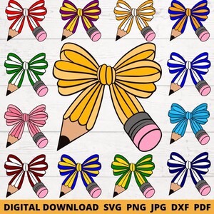 Coquette Teacher SVG Bundle, Pencil Bow, Back to School Graphics, Cricut Silhouette Cut File