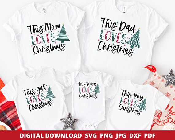 Family Christmas Shirt Svg Bundle, Matching Mom Dad Kids Baby Cricut Files, Holiday Sublimation Designs, Christmas T-Shirt Digital Download