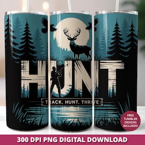 Men&#39;s Hunting Tumbler Wrap PNG, Deer Hunting 20oz Sublimation Tumbler File, Buck Hunting 20oz Skinny Wrap, Seamless Hunting 20oz Tumbler Png