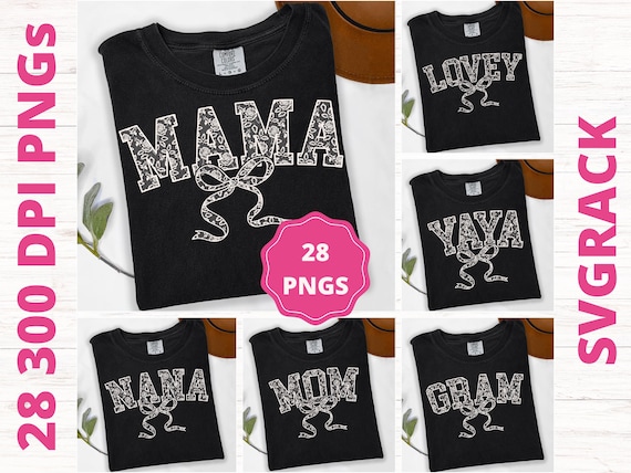 Varsity Lace Bow PNG Bundle, Mama Grandma Sublimation and DTF Design, Mother's Day Shirt PNG, Coquette Bow Clipart, Mama Digital Download