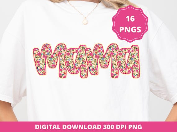 Floral Mama Png Bundle, Preppy Retro Glitter Flower Png, Mother's Day Sublimation DTF Design, Gift for Mama Png, Nana Mimi Gigi Png Download