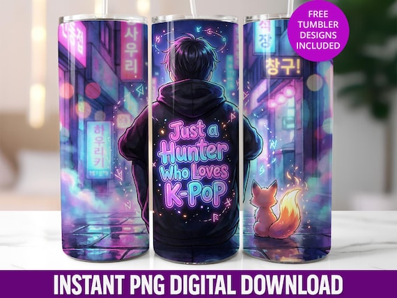 K-Pop Hunter Neon Anime Boy 20oz Tumbler Wrap (Digital Download)