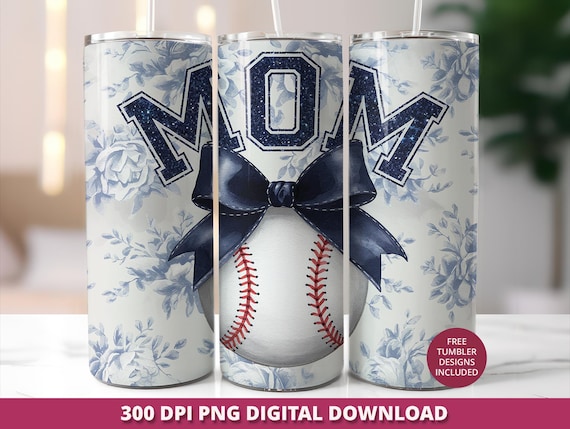 Baseball Mom Tumbler Wrap, Floral Baseball Tumbler PNG, Baseball 20oz Skinny Tumbler Sublimation, Sports Mom Gift, Baseball Mom Tumbler Wrap