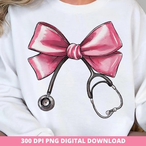 Nurse Coquette Bow Png, Nurse Bow Ribbon Stethoscope Sublimation Design, Pink Nurse Bow Png, Ribbon Stethoscope Png, Nurse Stethoscope Png