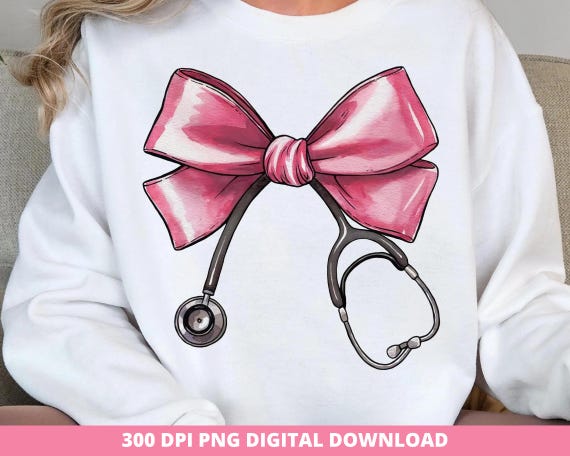 Nurse Coquette Bow Png, Nurse Bow Ribbon Stethoscope Sublimation Design, Pink Nurse Bow Png, Ribbon Stethoscope Png, Nurse Stethoscope Png